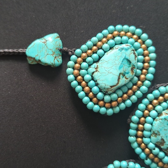 Handcrafted Turquoise and Beaded Statement Necklace Bold Bright Boho - Picture 6 of 11
